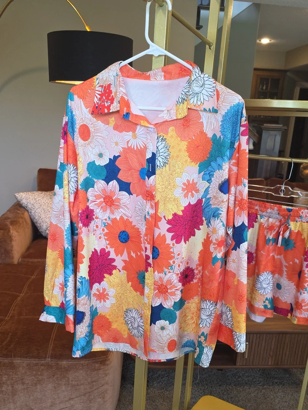 Matching Set VIbrant Floral Button-Up Shirt AND Short– Multicolor